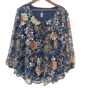 St John's bay blue flower blouse size XXL